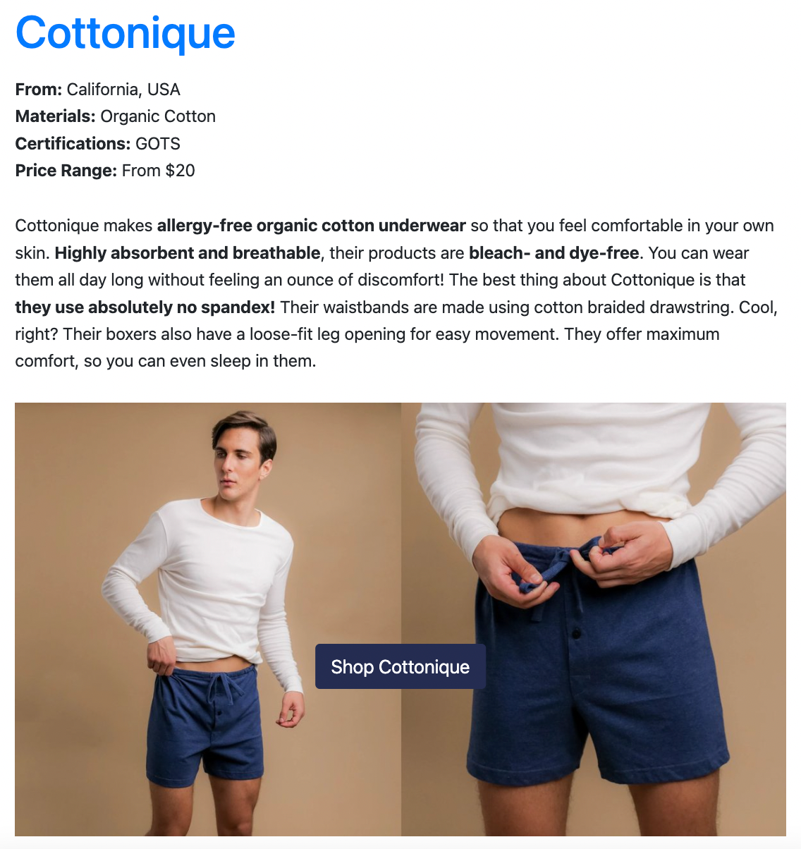 Cottonique, Intimates & Sleepwear