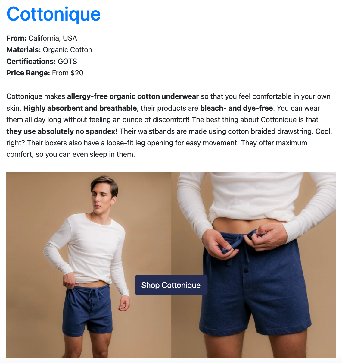 Cottonique included in '14 Hot & Sustainable Underwear Brands For