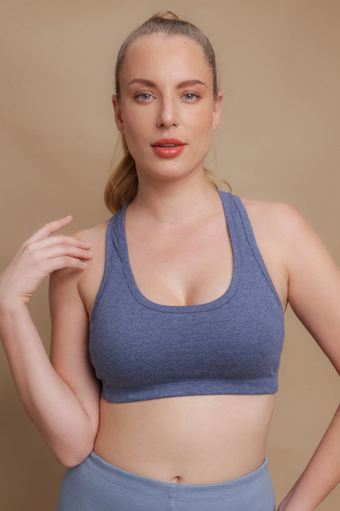 RUN Racer-back stretchy organic cotton bra CELADON