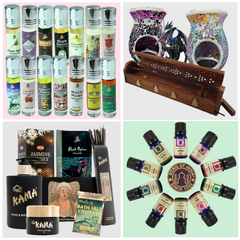 A range of Aromatherapy, including Essential Oils, Perfume Oils, Oil Burners, Incense Holders, Incense and Kama products