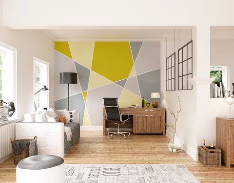 Pastel Geo Wall Mural in Yellow and Grey