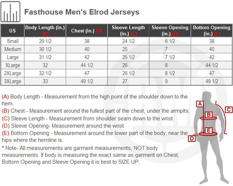 fasthouse jersey size chart