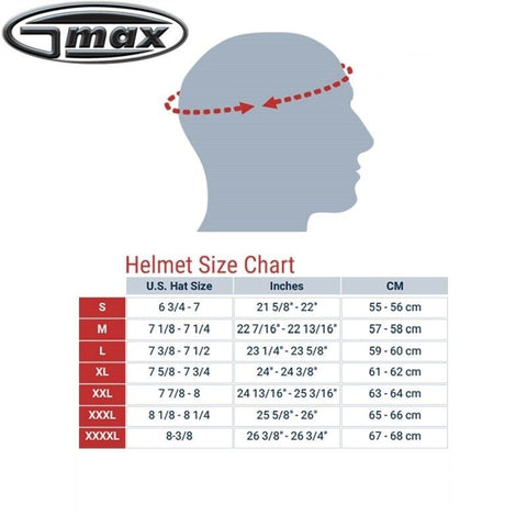 gmax snowmoible helmet size chart