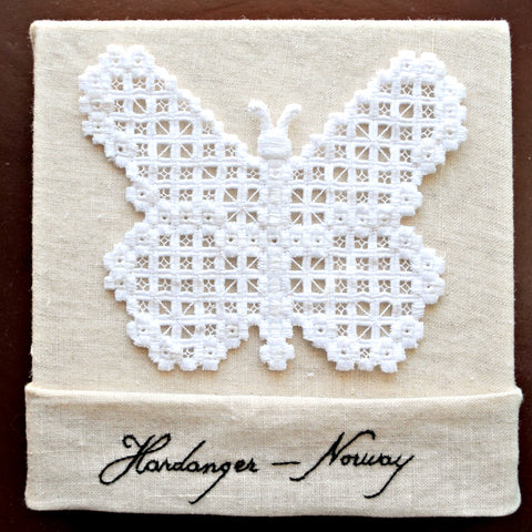 hardanger butterfly, whitework embroidered butterflies, norwegian white work butterfly