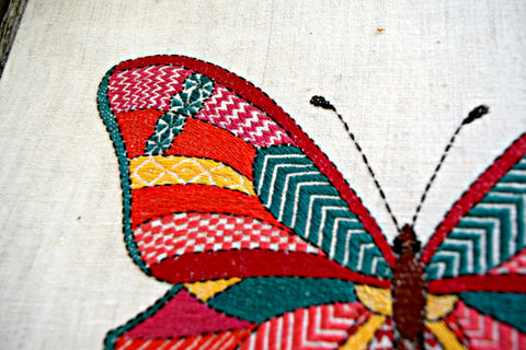 Close up of embroidered butterfly