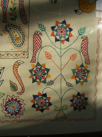 birds worked in kantha embroidery