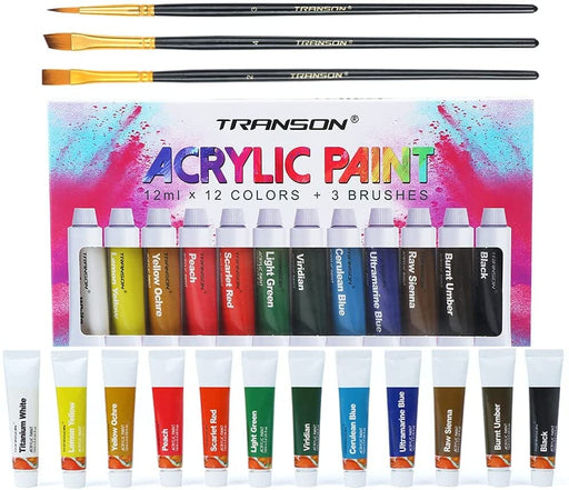 Transon Acrylic Paint Set 24-color with 12 Paint Brushes and Palette N