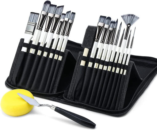 Transon 20pcs Artist Paint Brush Kit with 17 Paint Brushes and 1 Spong