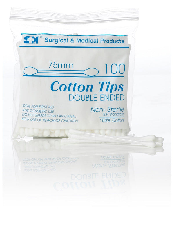 SM Medical Aaxis SM Cotton Tips Plastic Double Ended 7.5cm 100s