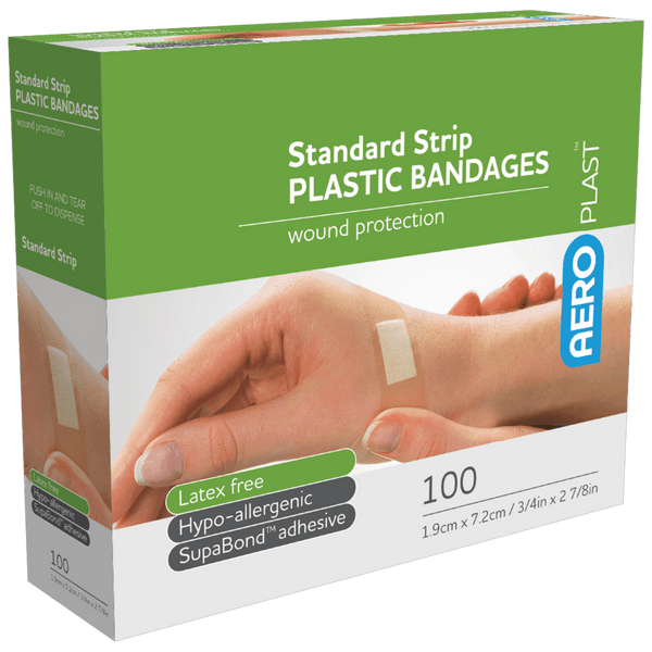 Aero Healthcare First Aid Plasters AEROPLAST Plastic Standard Strip 7.2 x 1.9cm Box/100