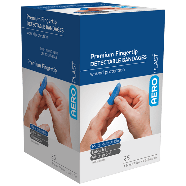 Aero Healthcare First Aid Plasters AEROPLAST Premium Detectable Fingertip Dressing 7.5 x 4.5cm Box/25