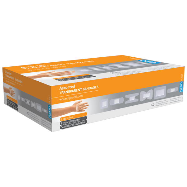 Aero Healthcare First Aid Plasters AEROPLAST Transparent Assorted Dressings Box/100