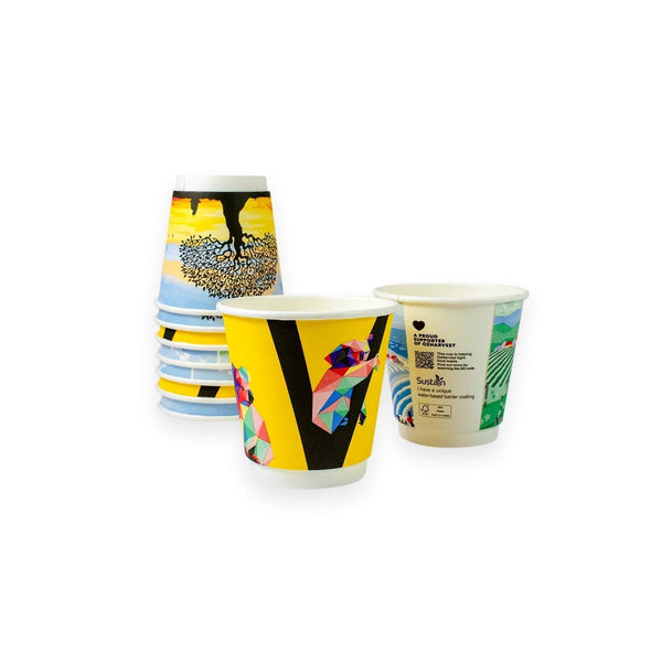Sustain Disposable Cups Aqueous Hot Cup Double Wall 8oz Wide