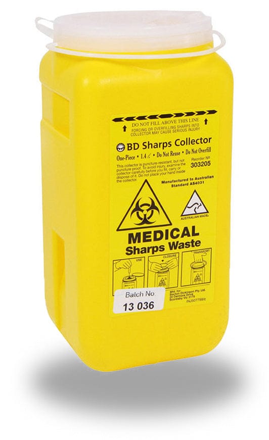 BD Medical Sharps Containers 1.4L / One Piece / Yellow BD Sharps Collection Waste Bins
