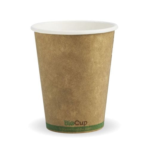 Biopak Bags & Takeaway 8oz BioCup Single Wall Hot Cup with Kraft Green Stripe