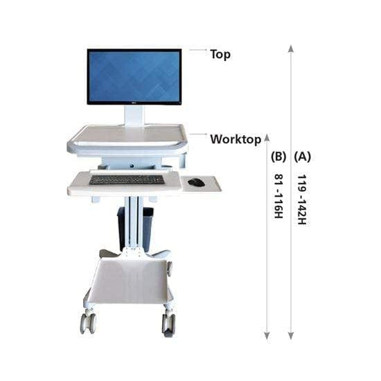 Pacific Medical Australia Instrument Trolleys Computer Workstation Trolley with Printer Shelf