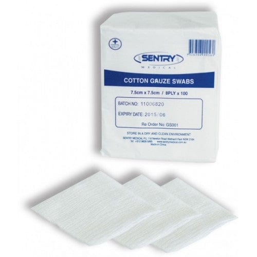 Sentry Medical Sponges, Swabs & Gauze 10cm x 10cm / 100pk (White) / Non Sterile Sentry Gauze Swab 8 Ply