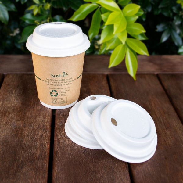 Sustain Bags & Takeaway White Sustain Hot Cup Lid White Pulp 8oz