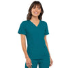 Cherokee Scrubs Top Cherokee Flexibles 2968 Scrubs Top Womens V-Neck Knit Panel Caribbean Blue