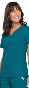 Cherokee Scrubs Top Cherokee Flexibles 2968 Scrubs Top Womens V-Neck Knit Panel Caribbean Blue