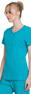 Cherokee Scrubs Top Cherokee Infinity 2625A Scrubs Top Womens Mock Wrap Teal Blue