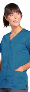 Cherokee Scrubs Top Cherokee Workwear 4770 Scrubs Top Womens Snap Front V-Neck Caribbean Blue