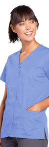 Cherokee Scrubs Top Cherokee Workwear 4770 Scrubs Top Womens Snap Front V-Neck Ceil Blue