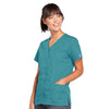 Cherokee Scrubs Top Cherokee Workwear 4770 Scrubs Top Womens Snap Front V-Neck Teal Blue