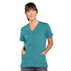 Cherokee Scrubs Top 2XL Cherokee Workwear 4770 Scrubs Top Womens Snap Front V-Neck Teal Blue