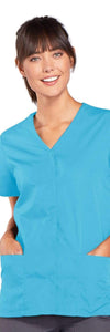 Cherokee Scrubs Top 2XL Cherokee Workwear 4770 Scrubs Top Womens Snap Front V-Neck Turquoise