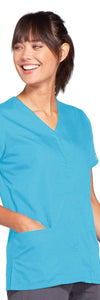 Cherokee Scrubs Top Cherokee Workwear 4770 Scrubs Top Womens Snap Front V-Neck Turquoise