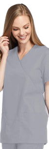 Cherokee Scrubs Top Cherokee Workwear 4801 Scrubs Top Womens Mock Wrap Tunic Grey