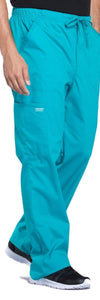 Cherokee Scrubs Pants Cherokee Workwear Professionals WW190 Scrubs Pants Mens Tapered Leg Drawstring Cargo Teal Blue
