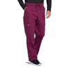 Cherokee Scrubs Pants Cherokee Workwear Professionals WW190 Scrubs Pants Mens Tapered Leg Drawstring Cargo Wine