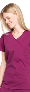 Cherokee Scrubs Top Cherokee Workwear Professionals WW655 Scrubs Top Womens Mock Wrap Wine