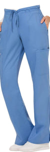 Cherokee Scrubs Pants Cherokee Workwear Revolution WW120 Scrubs Pants Womens Mid Rise Flare Drawstring Ceil Blue