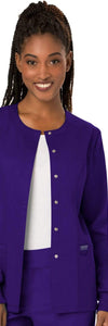 Cherokee Scrubs Jacket 2XL Cherokee Workwear Revolution WW310 Scrubs Jacket Womens Snap Front Warm-up Grape