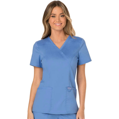 Cherokee Workwear Revolution WW610 Scrubs Top Womens Mock Wrap Ceil Blue