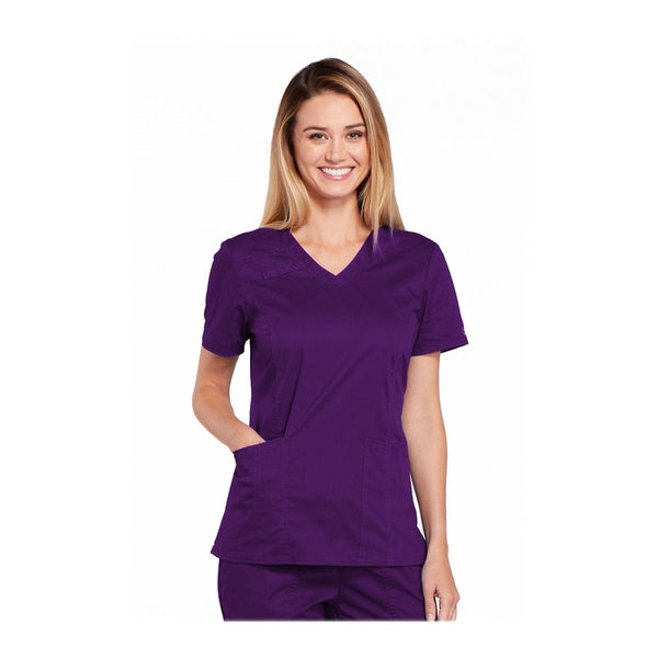 Cherokee Top 4XL Cherokee Workwear Top WW Core Stretch V-Neck Top Eggplant