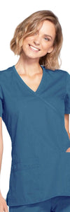 Cherokee Scrubs Top 2XL Cherokee Workwear WW650 Scrubs Top Womens Mock Wrap Caribbean Blue