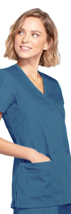 Cherokee Scrubs Top Cherokee Workwear WW650 Scrubs Top Womens Mock Wrap Caribbean Blue