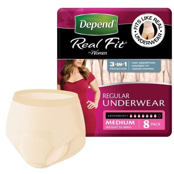 Depend Incontinence Products MEDIUM 71-102cm / 610ml Depend Real Fit Regular Underwear for Women Nude