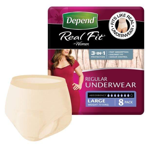 Depend Incontinence Products LARGE 97-127cm / 610ml Depend Real Fit Regular Underwear for Women Nude