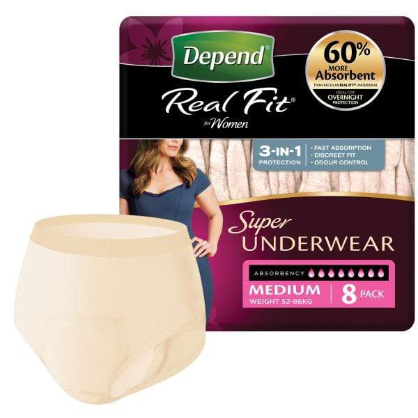 Depend Incontinence Products MEDIUM WAIST 71-102cm / 1320ml Depend Real Fit Regular Underwear for Women Nude