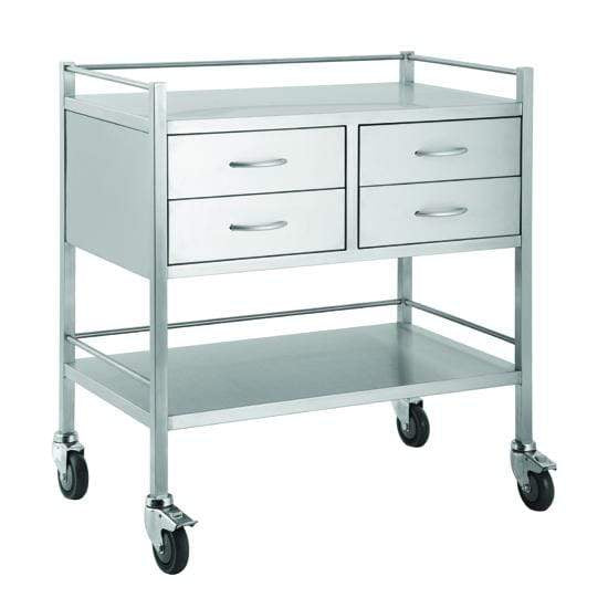 Pacific Medical Australia Instrument Trolleys 4 Drawer 2 Over 2 / (Full Width) 800 X 500 X 900 Double Trolleys 304 Stainless Steel
