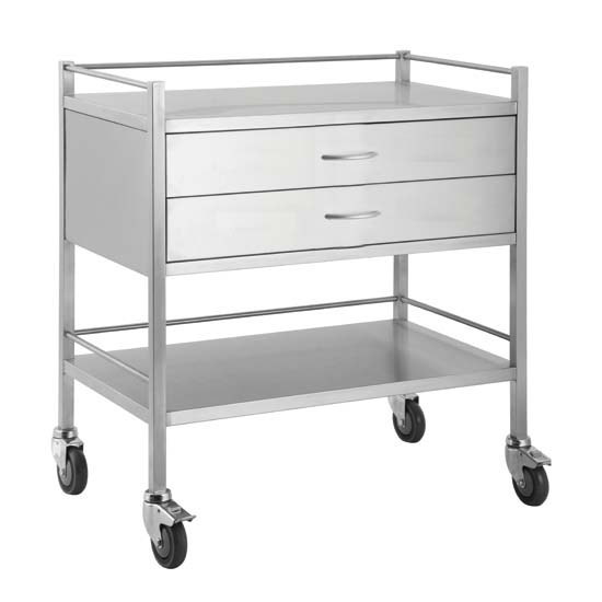 Pacific Medical Australia Instrument Trolleys 2 Drawer / (Full Width) 800 X 500 X 900 Double Trolleys 304 Stainless Steel
