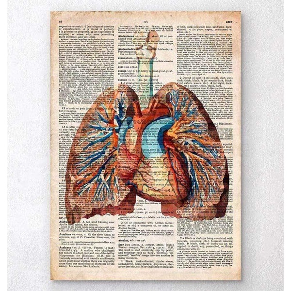 Codex Anatomicus Anatomical Print A5 Size (14.8 x 21 cm) Geometric Heart And Lungs Old Dictionary Page