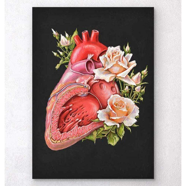 Codex Anatomicus Anatomical Print A5 Size (14.8 x 21 cm) Heart Anatomy Floral Black