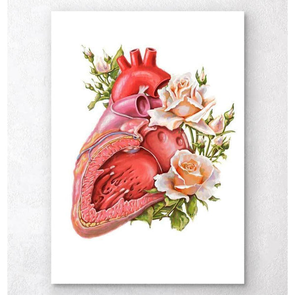 Codex Anatomicus Anatomical Print A5 Size (14.8 x 21 cm) Heart Anatomy Floral White