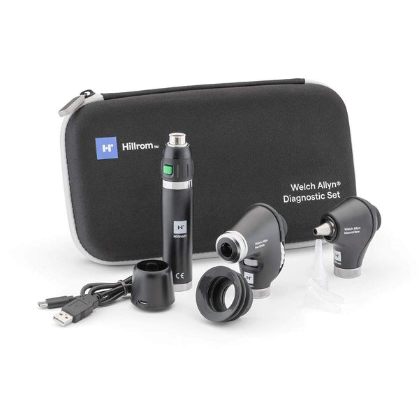 Welch Allyn Diagnostic Sets PanOptic Basic / Macroview Basic / Lithium Ion + Basic USB with Hard Case Hillrom Welch Allyn 3.5V Otoscope and Ophthalmoscope Portable Diagnostic Sets